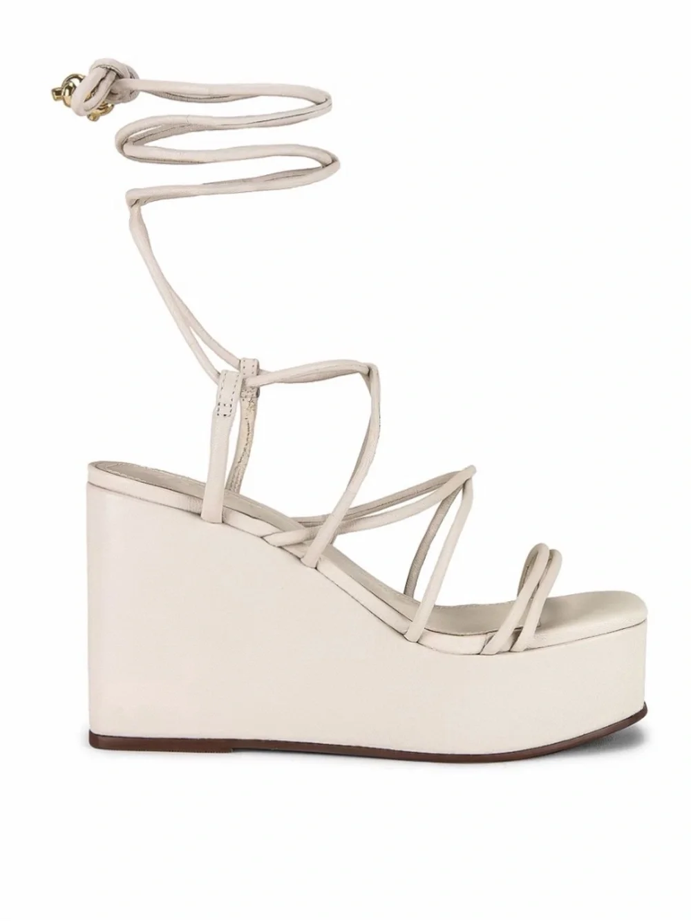 SCHUTZ Cream Leather Strappy Platform Wedge Sandal with Wrap Lace
